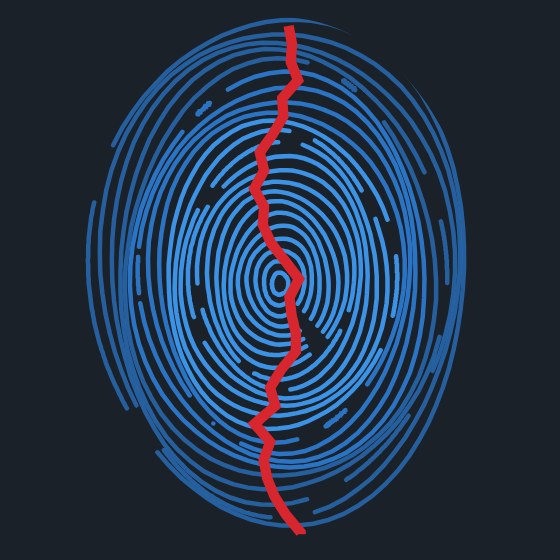 Signet von Johan Tessmer: ein Fingerabdruck aus Schallwellen, durchzogen von einer roten Linie